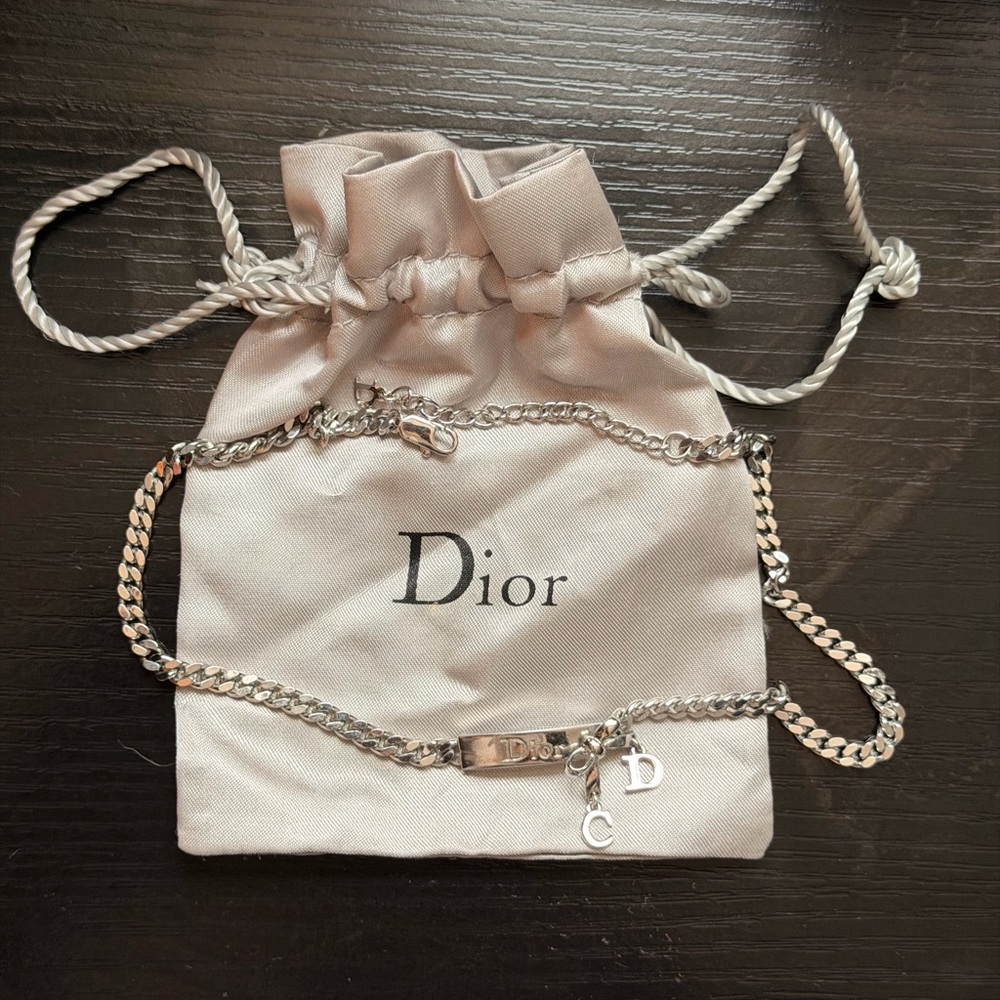 Dior silver-tone curb chain necklace with D and C charms